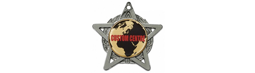 CUSTOM DOMED CENTRE MEDAL - 50MM STAR - GOLD, SILVER OR BRONZE CUSTOM DOMED CENTRE MEDAL - 50MM STAR - GOLD, SILVER OR BRONZE